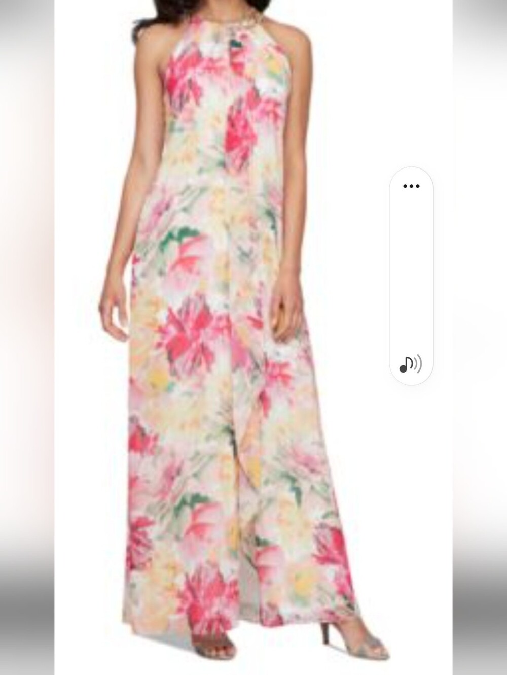 NWT SLNY Pink Floral Halter Maxi Dress with Cascading Ruffle Size 20